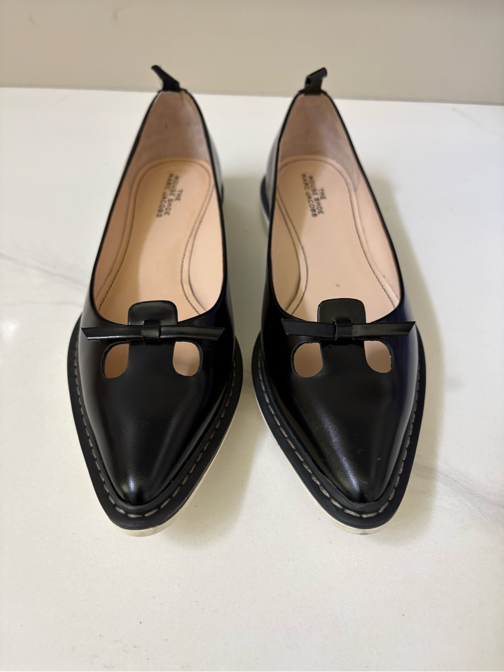 Marc Jacobs Black Pointed-Toe Cutout Ballet Flats